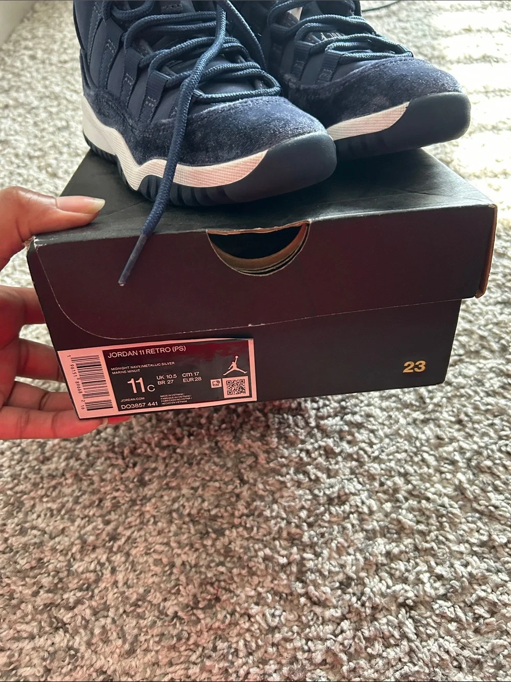 Kids Jordan 11 Retro Navy Velvet High-Top Sneakers